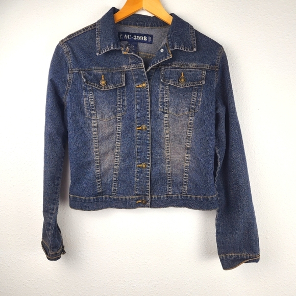 AC-3998 Medium Wash Button Front Denim Blue Jean With Pockets Jacket Size Large - Picture 1 of 8